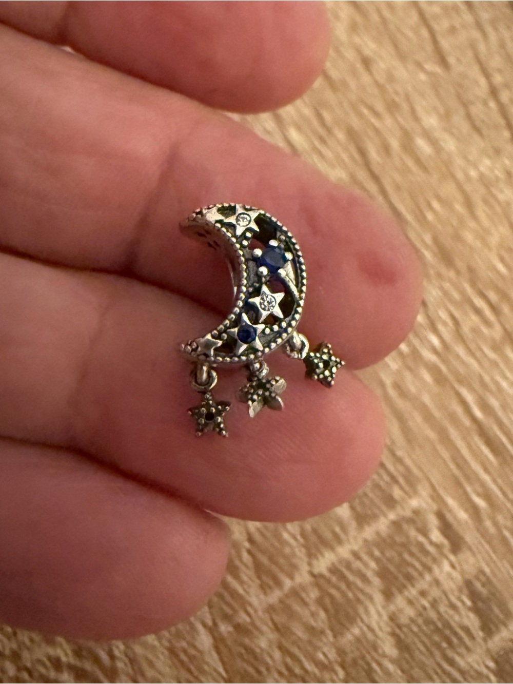 Pandora Silver Crescent Moon Charm with Blue Accents